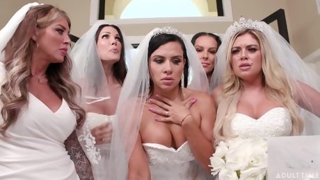 Brides swap the same dick between their tight holes in insane positions