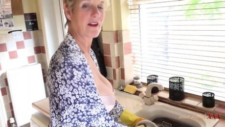 AuntJudysXXX - 58yo Busty Mature Housewife Molly Sucks your Cock in the Kitchen (POV)