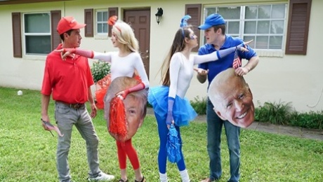 Teen Neighbors Swap & Fuck Dad To Vote Red & Blue