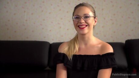 Fetish Blonde With Glasses Selvaggia Gets Humiliated In Public Bdsm